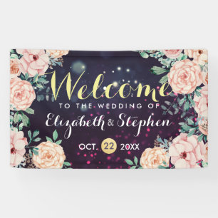 Wedding Banner Modern Floral Purple Sparkle Lights