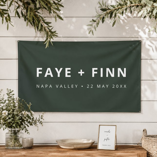 Wedding Banner | Scandi Welcome Backdrop Sign (Custom Scandi wedding vinyl banner with names, location, and date for indoor or outdoor decor.)