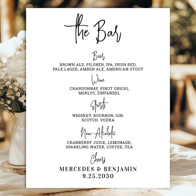 Wedding Bar Drink Menu Personalized Calligraphy Poster (Creator Uploaded)
