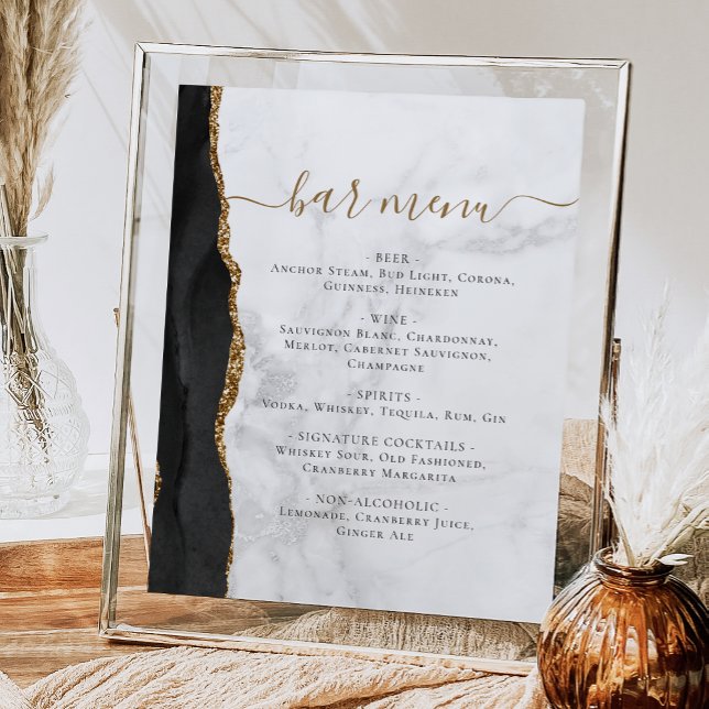 Wedding Bar Menu Black Gold Agate Marble Poster (Creator Uploaded)