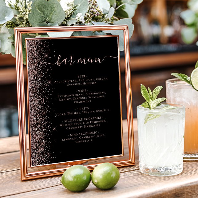 Wedding Bar Menu Black Rose Gold Glitter Poster (Creator Uploaded)