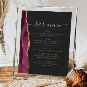 Wedding Bar Menu Burgundy Gold Agate Dark Poster