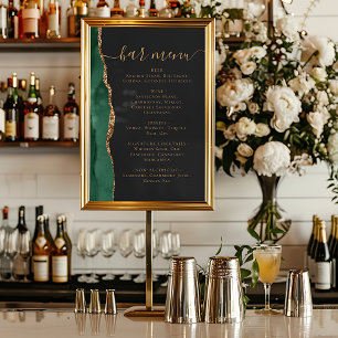 Wedding Bar Menu Emerald Green Gold Agate Dark Poster