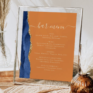 Wedding Bar Menu Navy Blue Gold Agate Rust Poster