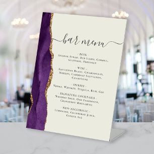 Wedding Bar Menu Purple Gold Agate Ivory Pedestal Sign