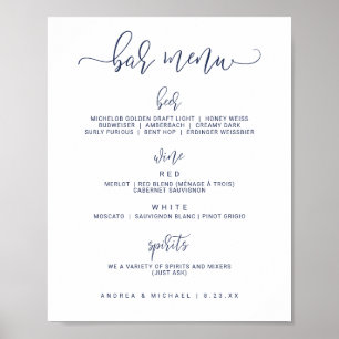 Wedding Bar Menu Sign - Bounce Script (Navy Blue)
