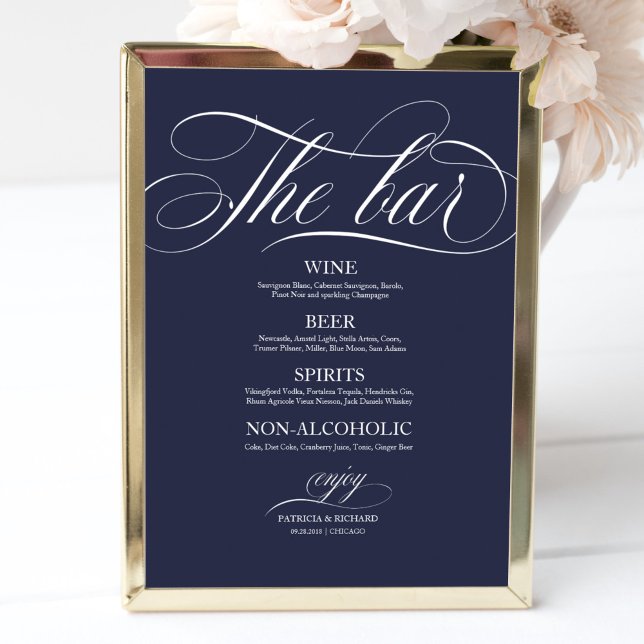Wedding Bar Menu Sign Chic Navy Blue (Creator Uploaded)