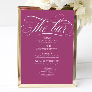 Wedding Bar Menu Sign Chic Pink Cassis