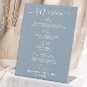 Wedding Bar Personalized Dusty Blue Drink Menu Pedestal Sign