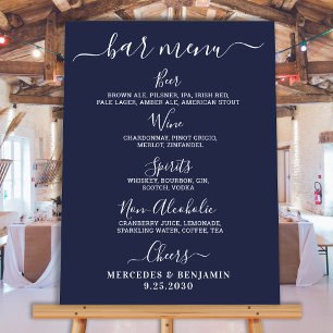 Wedding Bar Personalized Navy Blue Drink Menu Poster
