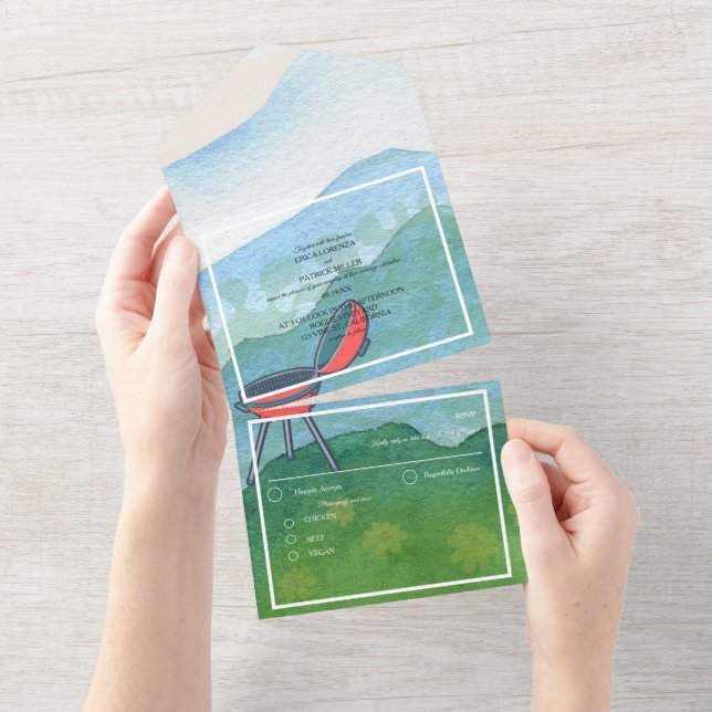 Wedding Barbecue Watercolor Scenery All In One Invitation (Tearaway)