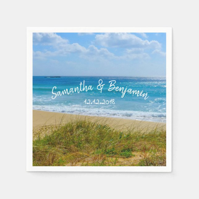 Wedding Beach Bride and Groom Personalized Names Napkin (Front)