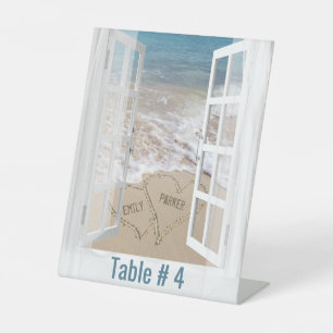 Wedding Beach Hearts In a Window Pedestal Sign