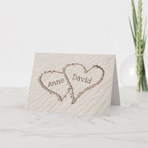 Wedding Beach Hearts with Names  Card