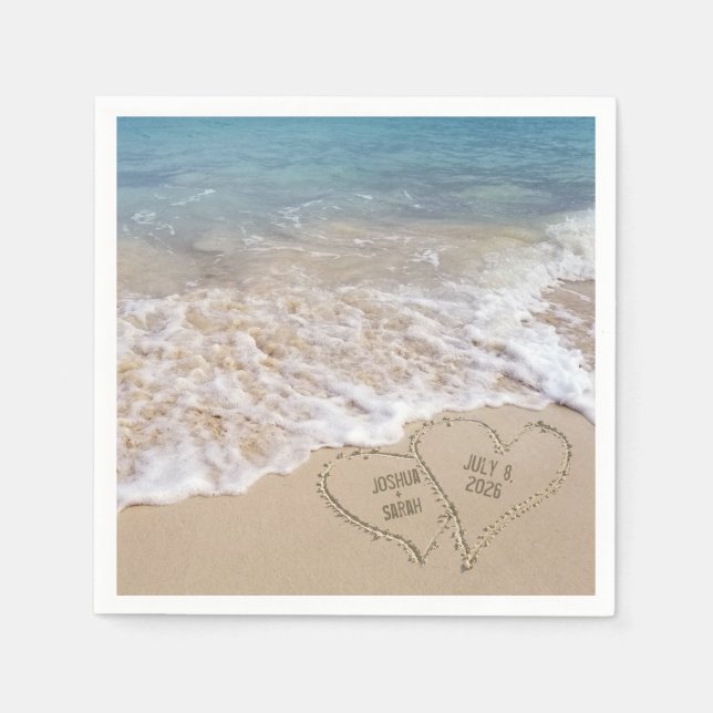 Wedding beach hearts with names napkin (Front)