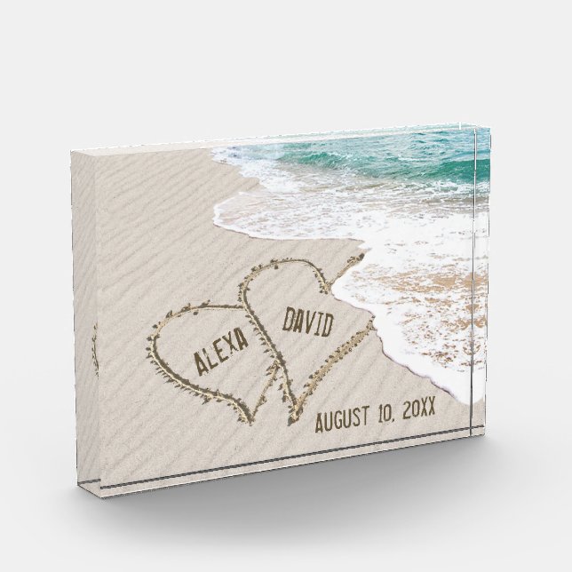 Wedding Beach Hearts with Names Photo Block (Left)