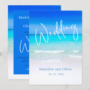 Wedding Beach Ocean Blue Sand Modern Destination Invitation
