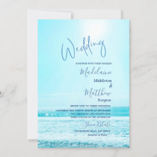 Wedding Beach Ocean Scene Blue Modern Stylish Invitation