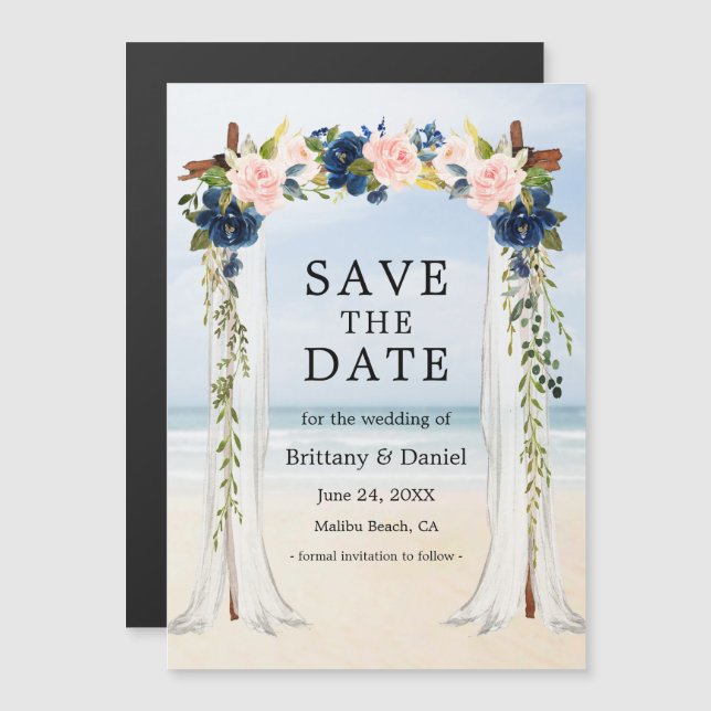 Wedding Beach Pink Blue Floral Magnetic Card (Front/Back)