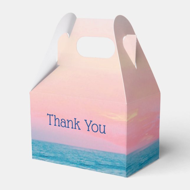 Wedding Beach Theme Pink And Blue Favor Box (Back Side)
