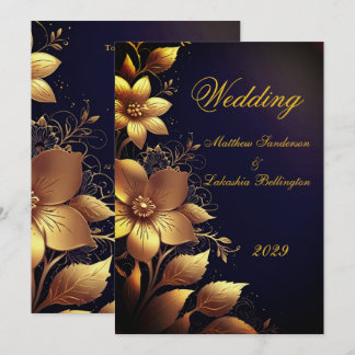 Wedding Beautiful Gold flowers Modern Invitation