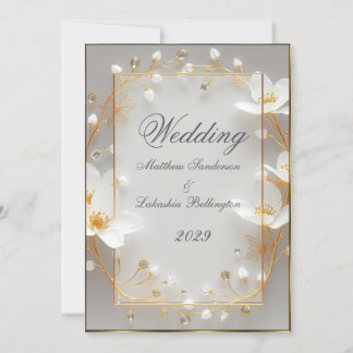 Wedding Beautiful white flowers gold Invitation