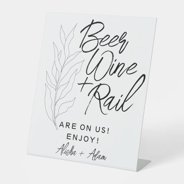 Wedding Beer Wine & Rail Bar Tabletop Sign Leaves (Front)