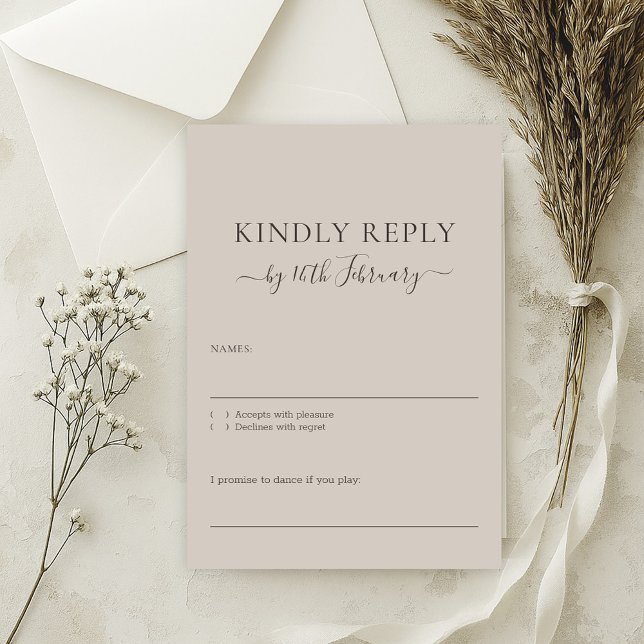 Wedding Beige Signature Soft Kindly Reply RSVP Card (Creator Uploaded)