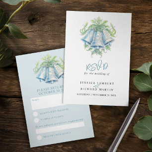Wedding bells and green foliage watercolor RSVP  Card