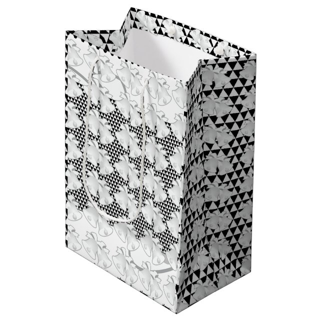 Wedding Bells Blk White Geo  Medium Gift Bag (Front Angled)