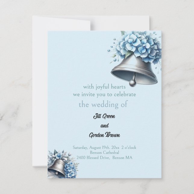 Wedding Bells Blue Hydrangea Invitation (Front)