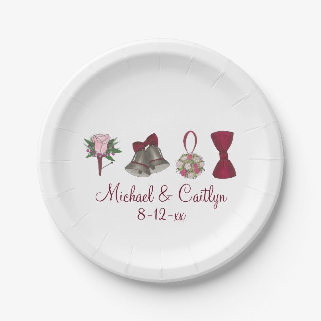 Wedding Bells Bridal Rose Flowers Bowtie Plates (Front)