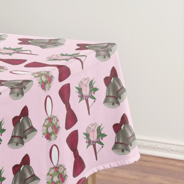 Wedding Bells Bridal Rose Flowers Tablecloth (In Situ)