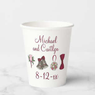 Wedding Bells Flowers Bow Tie Bridal Rose Bouquet Paper Cups