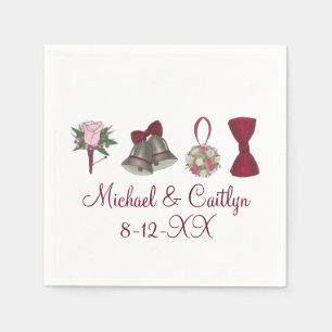 Wedding Bells Flowers Bow Tie Personalized Napkins