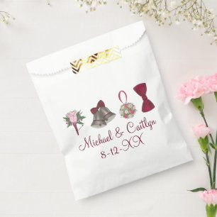 Wedding Bells Flowers Bow Tie Personalized Napkins Favour Bag