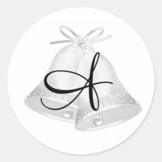 Wedding Bells Monogrammed Classic Round Sticker