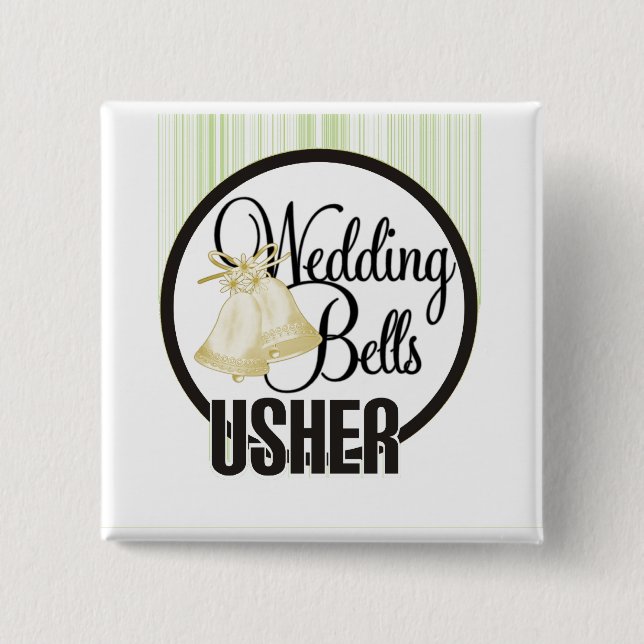 Wedding Bells Usher 2 Inch Square Button (Front)