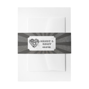 Wedding Belly Band Steampunk Wedding Hearts Cogs Invitation Belly Band