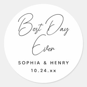 Wedding Best Day Ever Modern Elegant Classic Round Sticker