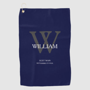 Wedding Best Man Gift Elegant Monogram Navy Blue Golf Towel