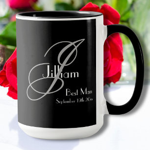  Wedding Best Man Gift Modern Monogram Name Black  Mug