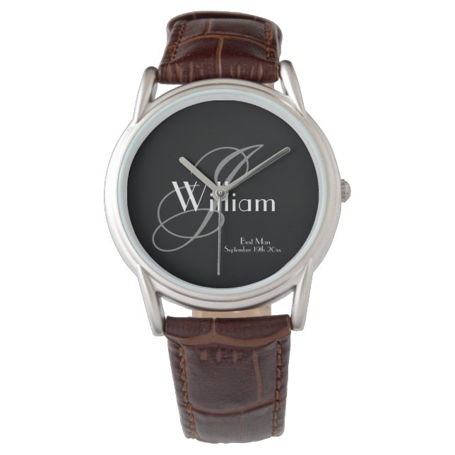 Wedding Best Man Gift Modern Monogram Name Cool  Watch (Front)