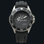 Wedding Best Man Gift Modern Monogram Name Sporty Watch<br><div class="desc">Wedding Best Man Gift Modern Monogram Sporty Cool Watch. Best Man modern vintage monogram initial, name and date classic masculine watch. Customizing adds that extra special touch to your Best Man gift. Click personalize this template to customize it quickly and easily. 30 Day Money Back Guarantee. Ships Worldwide fast. Wedding...</div>
