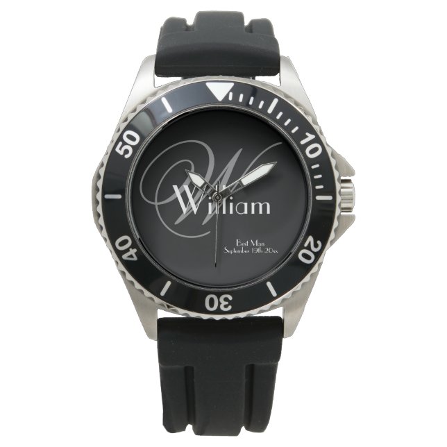  Wedding Best Man Gift Modern Monogram Name Sporty Watch (Front)