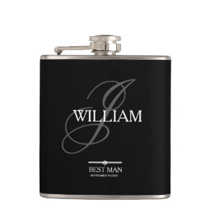 Wedding Best Man Gift Monogram + Name Modern Cool  Hip Flask