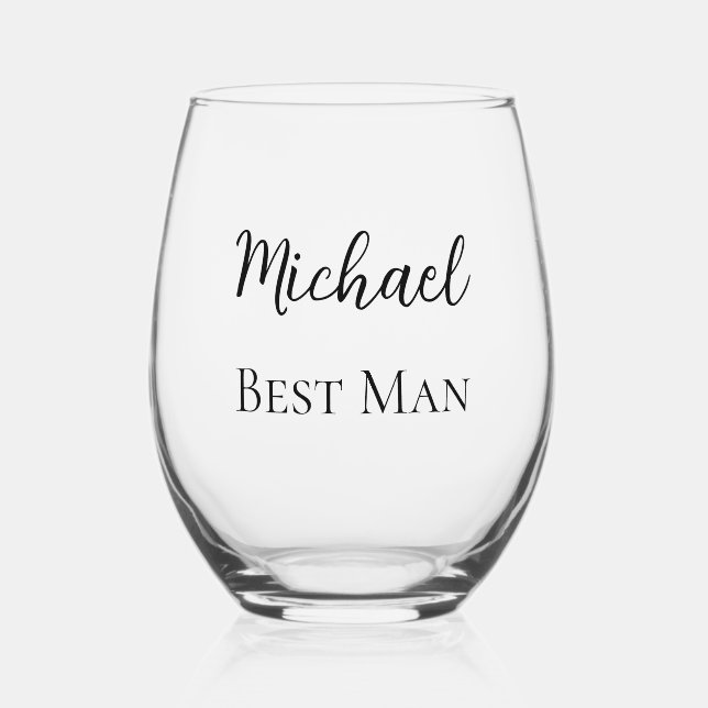 Wedding Best Man Personalized Customizable Stemless Wine Glass (Front)