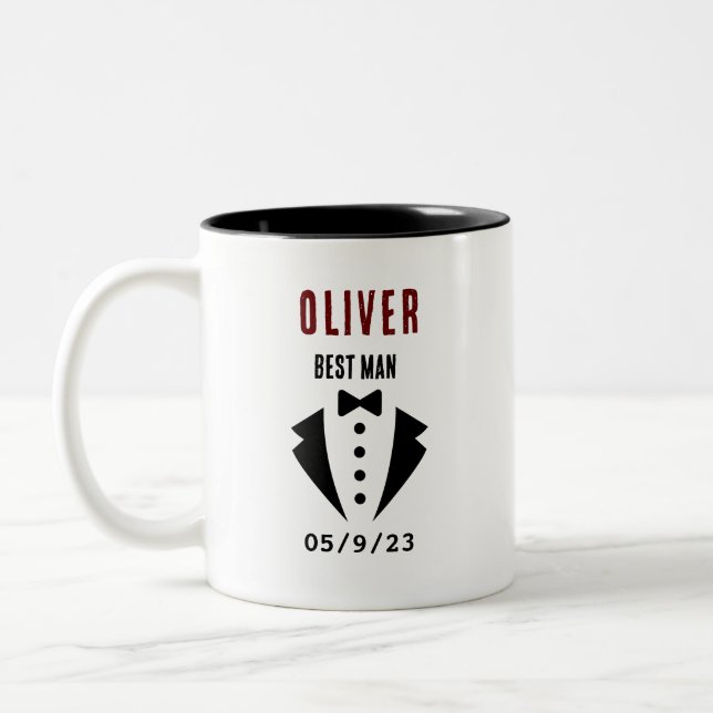 Wedding BEST MAN Tuxedo Personalized Name Two-Tone Two-Tone Coffee Mug (Left)