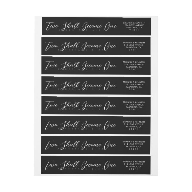 Wedding Bible Verse Two Shall Become One Script Wrap Around Label (Sheet)