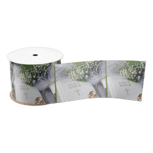 Wedding Bible with Lily of the Valley Bouquet Satin Ribbon